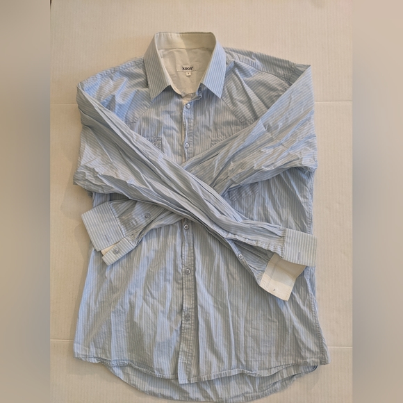 Men's XOOS Baby Blue Striped Button Up - Picture 1 of 3